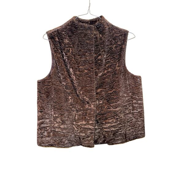 Vintage Y2K Siena Studio Faux Fur Vest Chocolate Brown Textured Button L - Picture 2 of 12